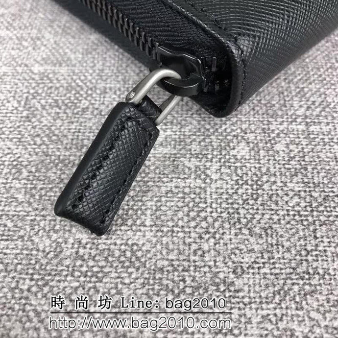 PRADA普拉達 專櫃最新款式 頂級原單十字紋牛皮 男士大號單拉鏈錢包 2ML188 DD1327